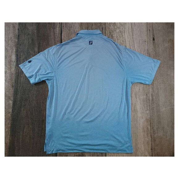 Footjoy Golf Polo Shirt Mens XL Blue Navy Stripe Short Sleeve EUC Microfiber - Picture 6 of 8